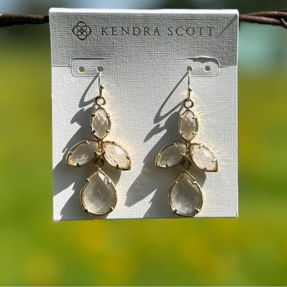 Vintage Kendra Scott Kendall Clear Gold Tone Teardrop Earrings